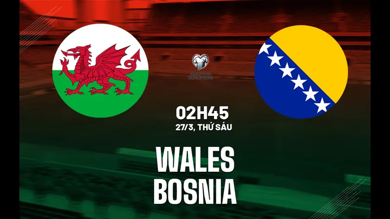 Cầu thủ của Wales và Bosnia & Herzegovina tranh chấp quả bóng